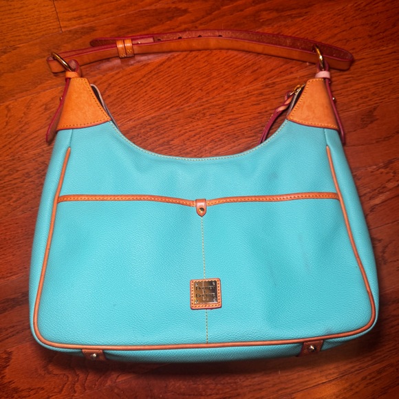 Dooney & Bourke Handbags - Dooney & Bourke Pebble Grain Rebecca Hobo – Teal with Tan Trim